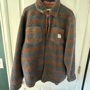 Howler Bros Sherpa Zip Jacket in Brown & Blue Stripes